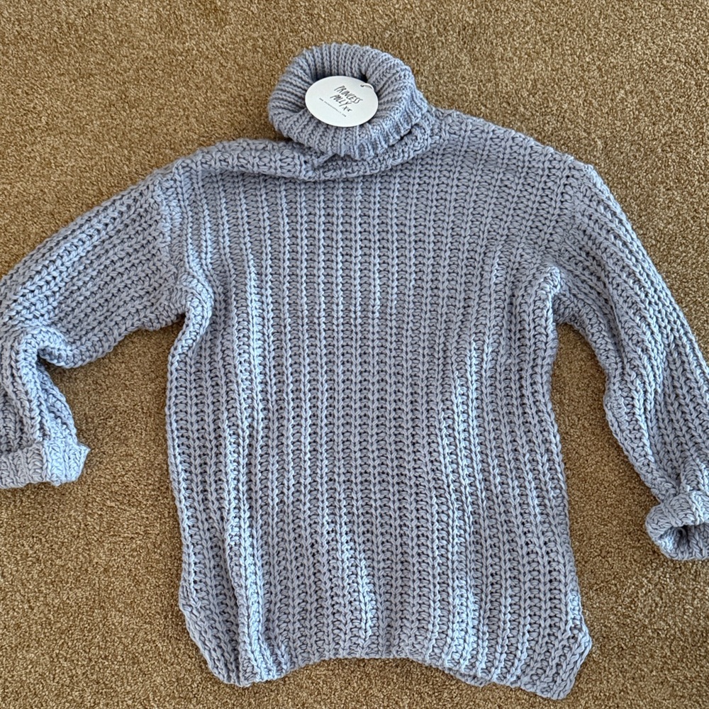 Princess Polly Chunky Knit Turtleneck Sweater - Light Blue
